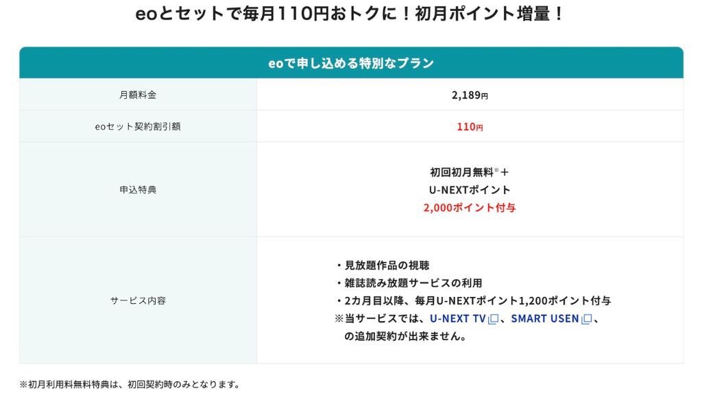 eo光経由のU-NEXT申し込みで初月無料＋2,000pt